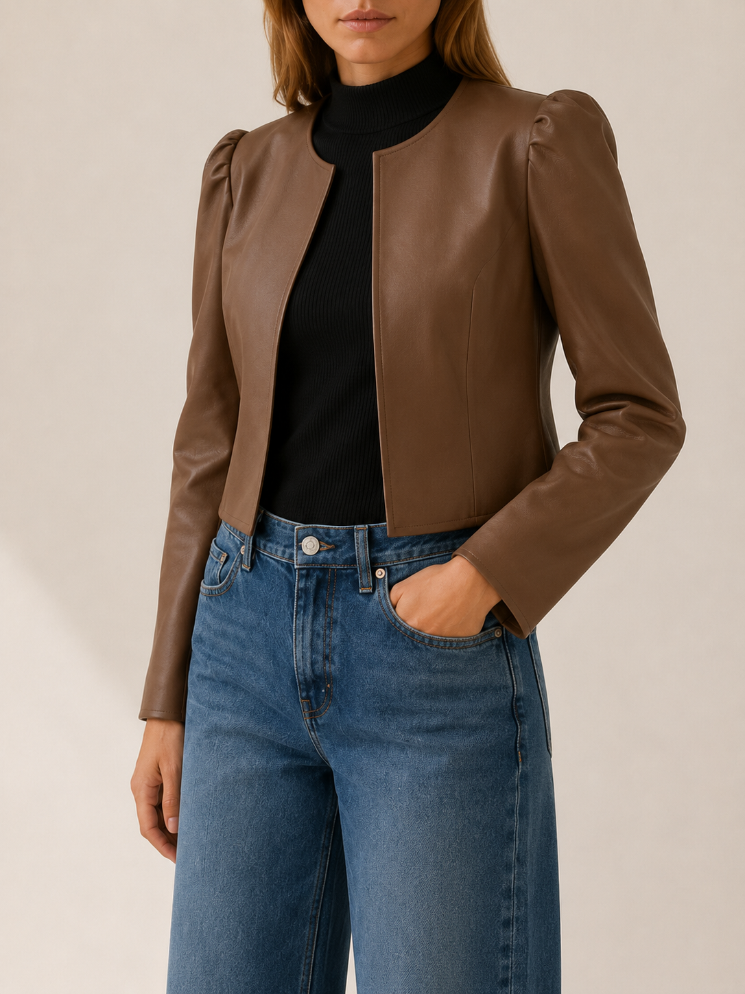 Briony | Cropped Jacket with Puff Sleeves and Open Front