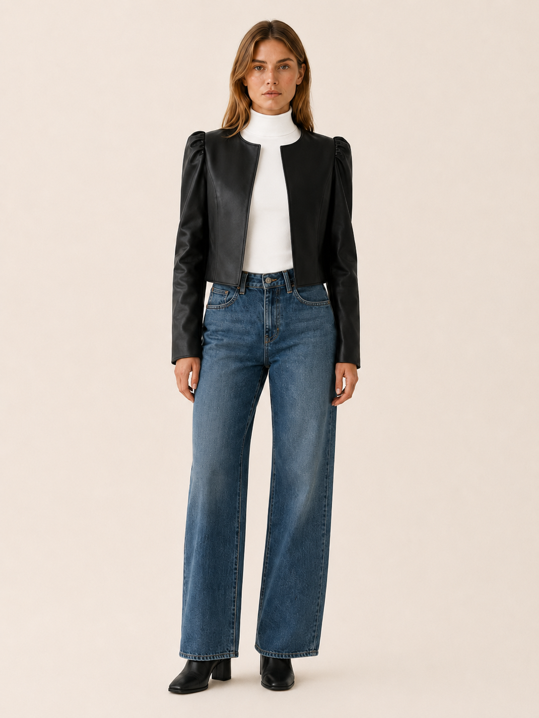 Briony | Cropped Jacket with Puff Sleeves and Open Front