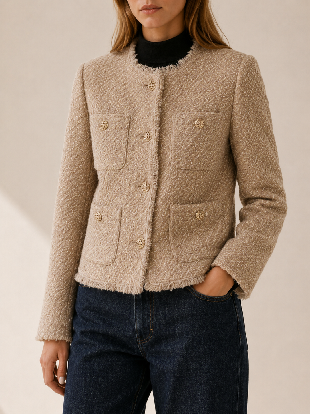 Bryony | Cropped Blazer with Button Front and Patch Pockets