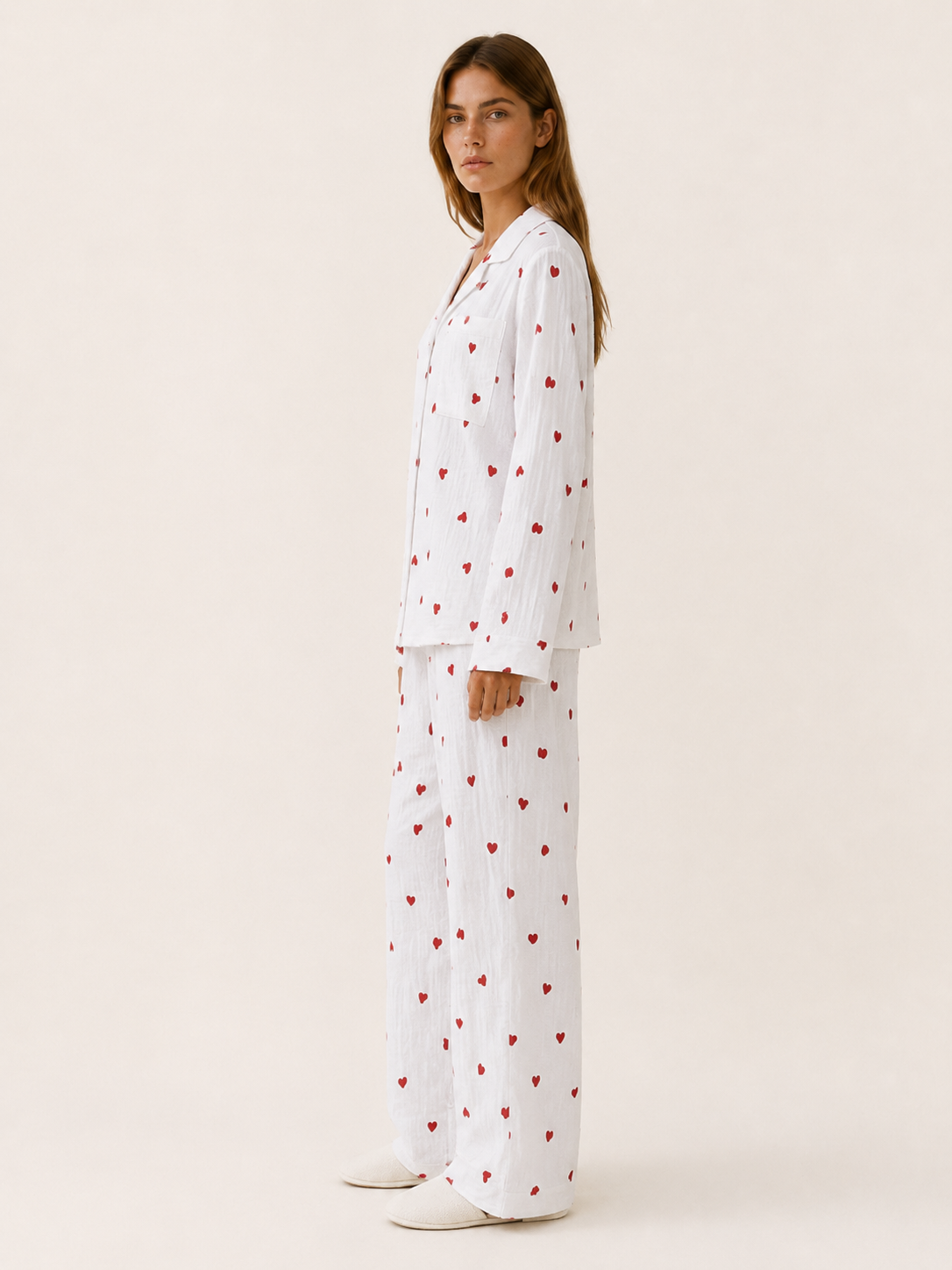 Bryony | Heart Print Pyjama Set with Button Shirt