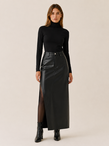 Calira | Women's Leather-Look Maxi Skirt with Side Slit
