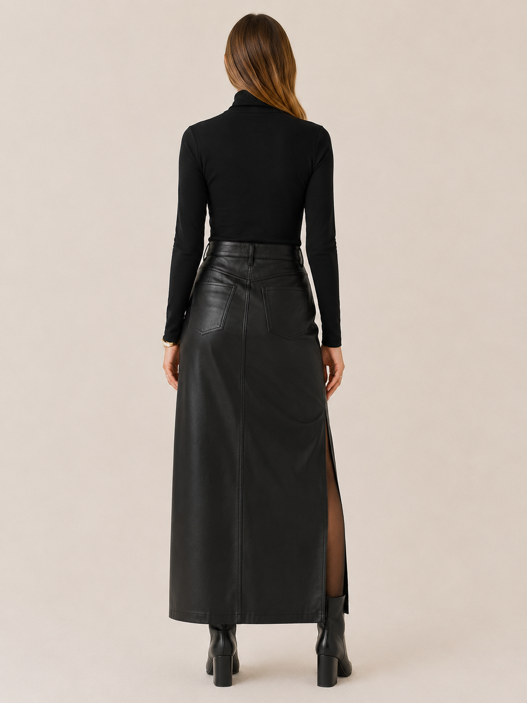 Calira | Women's Leather-Look Maxi Skirt with Side Slit
