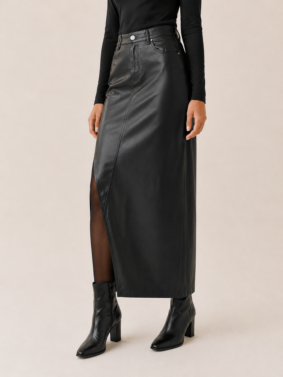 Calira | Women's Leather-Look Maxi Skirt with Side Slit