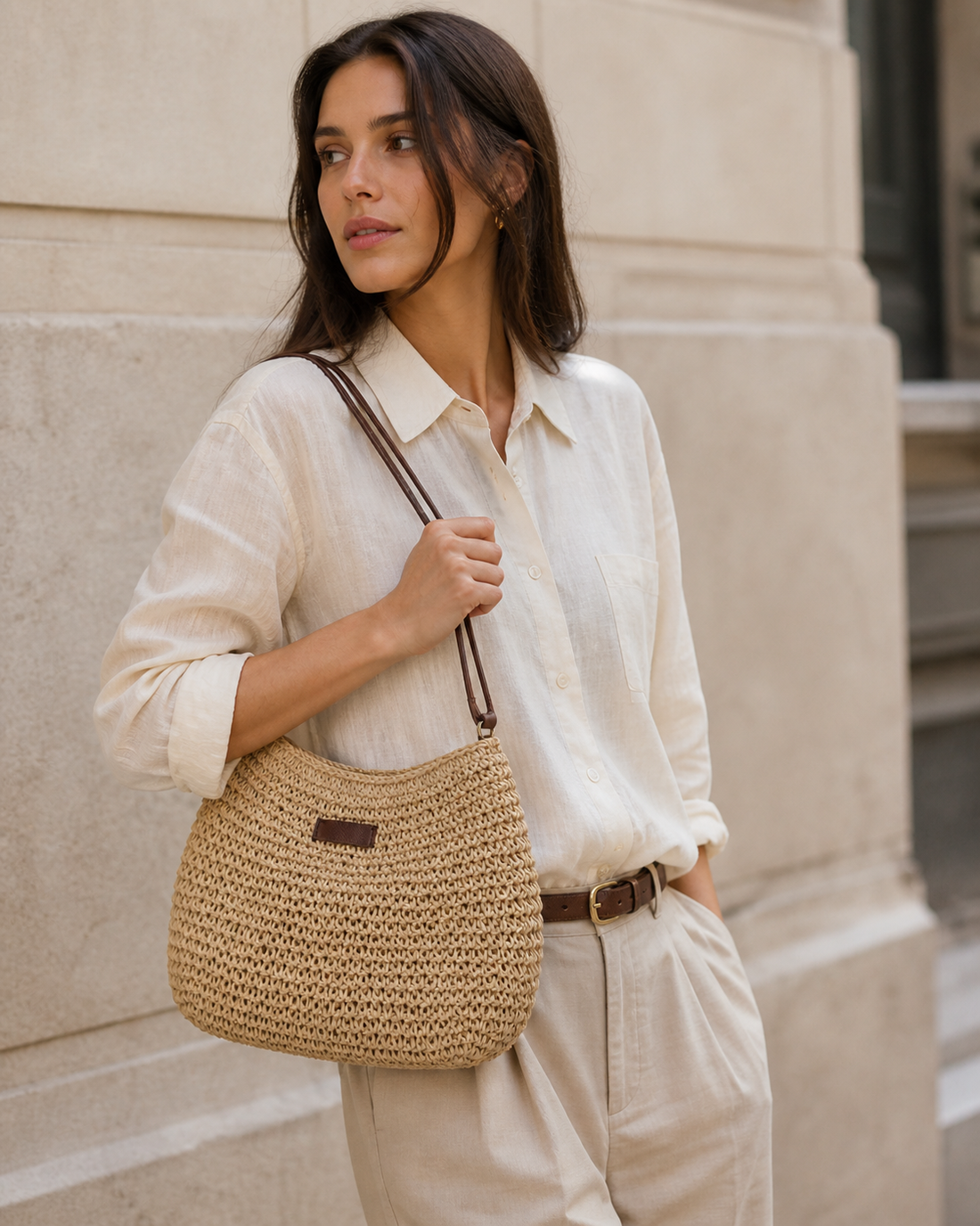 Calyra | Woven Shoulder Bag with Slouchy Shape
