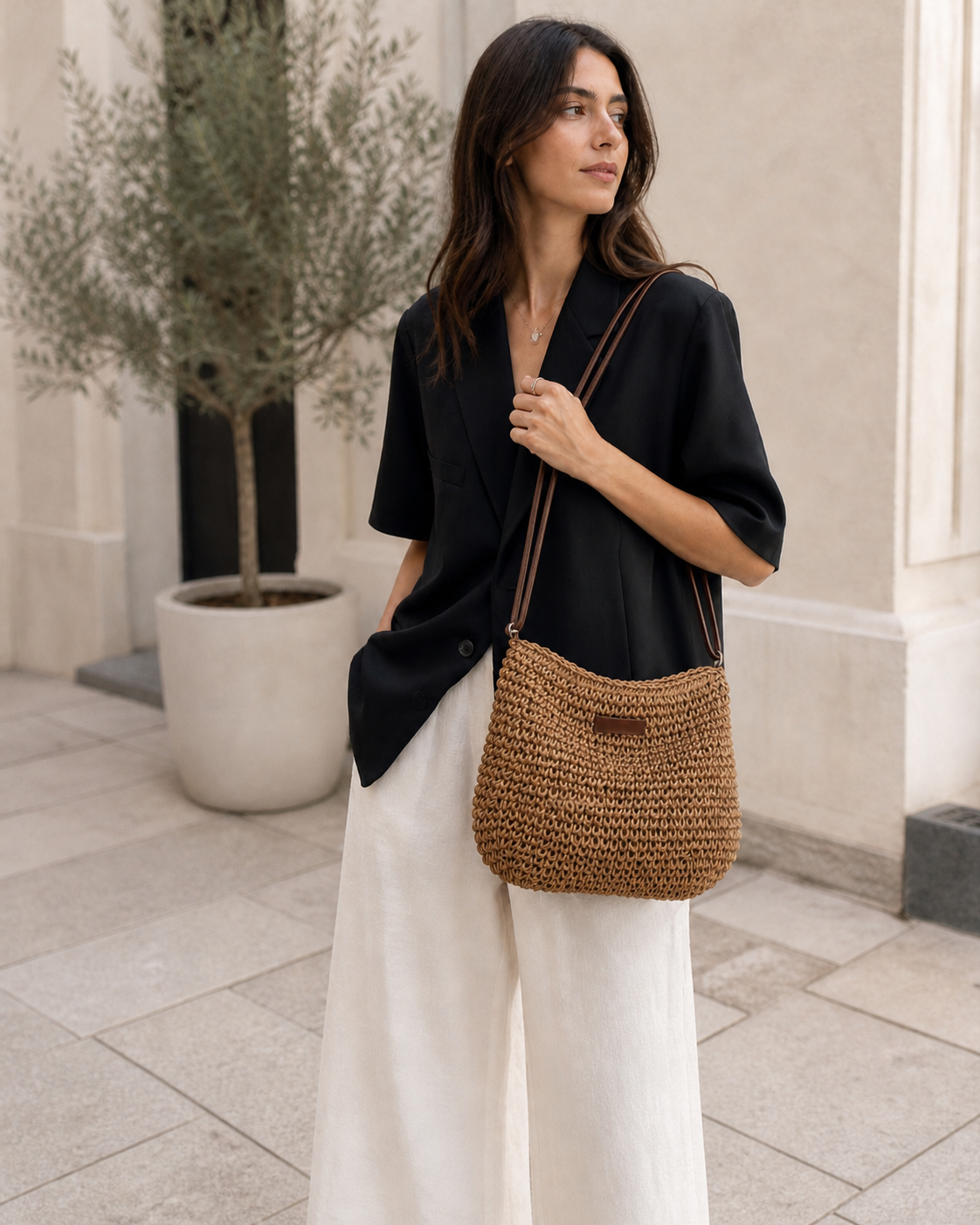 Calyra | Woven Shoulder Bag with Slouchy Shape