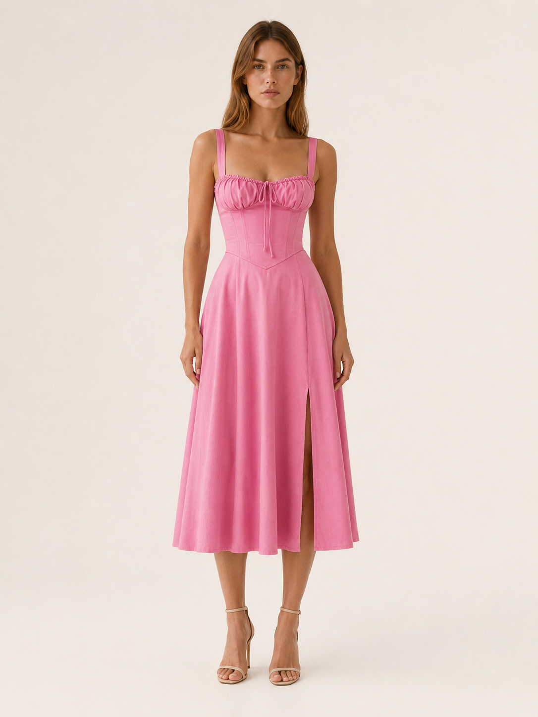 Camille | Lace Up Midi Dress with Side Slit