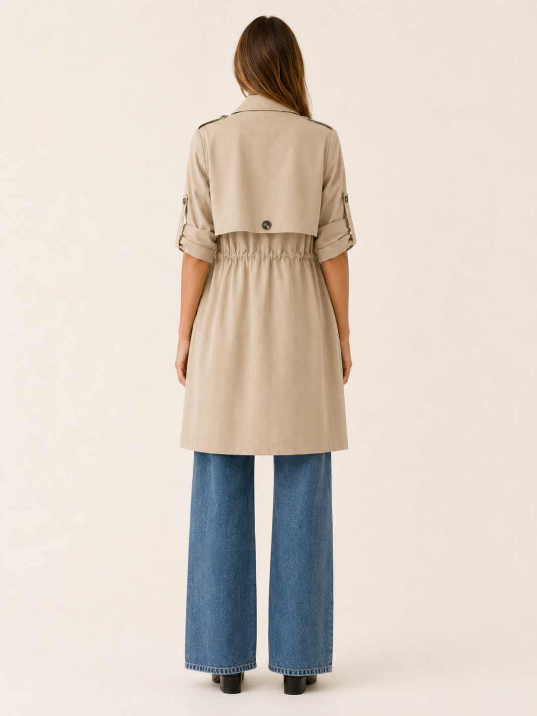 Camille | Short Trench Coat with Drawstring Waist and Drape Collar