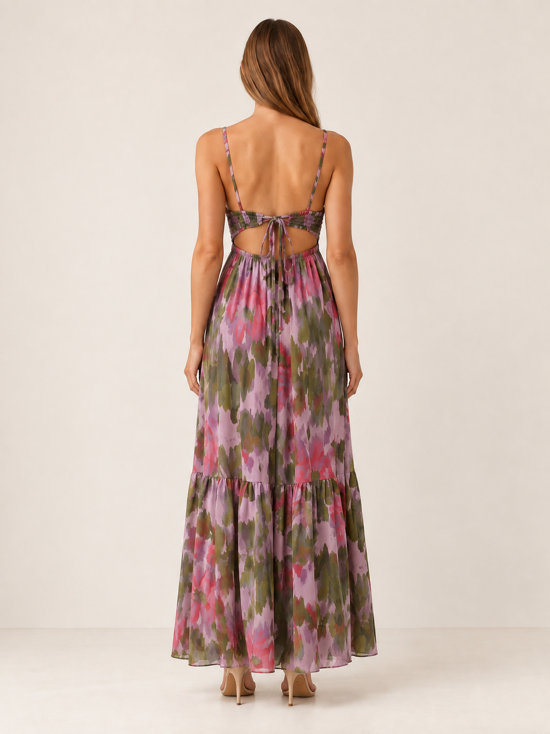 Carmel | Printed Maxi Dress with Smocked Waist Backless Detail