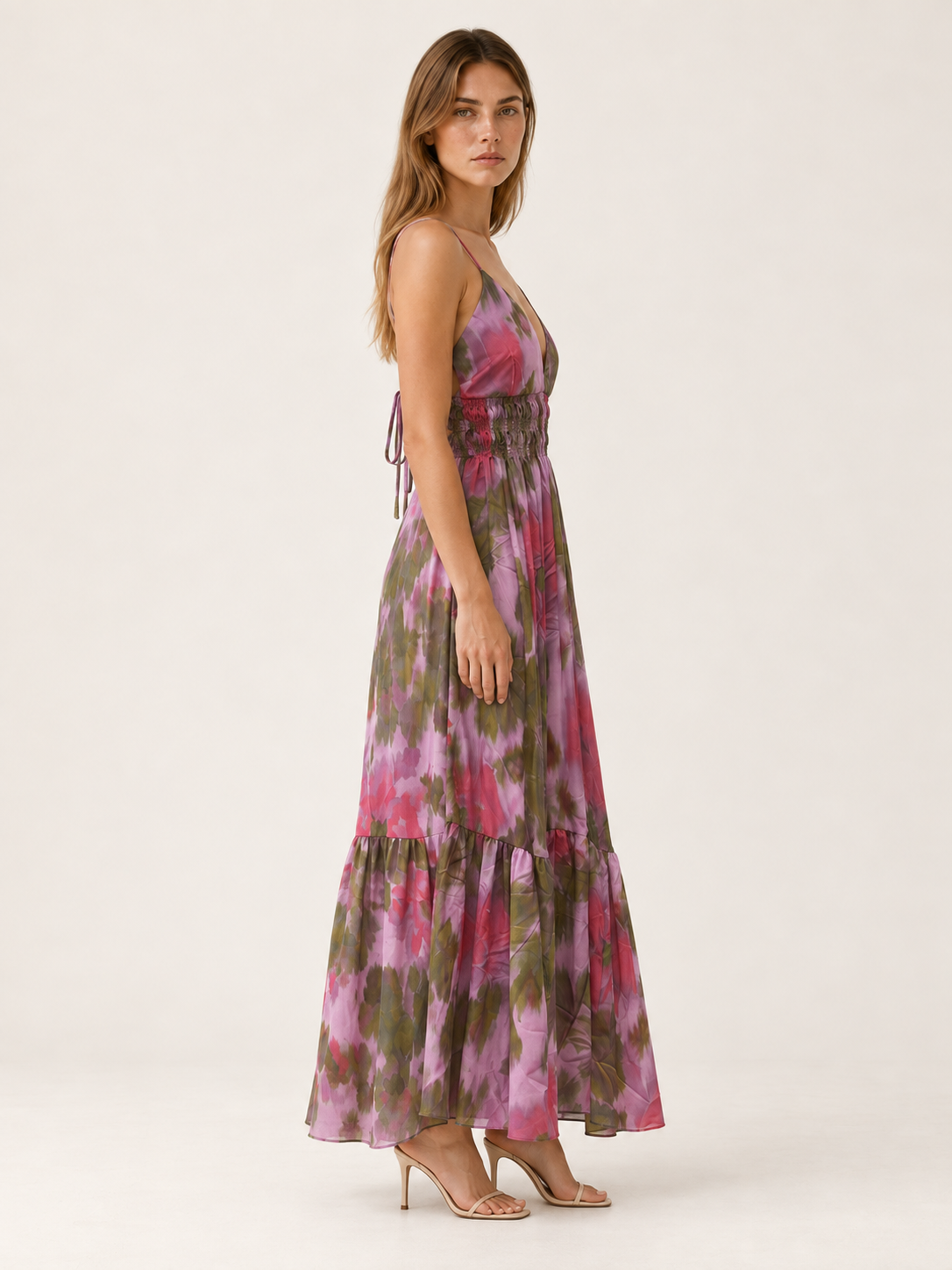 Carmel | Printed Maxi Dress with Smocked Waist Backless Detail
