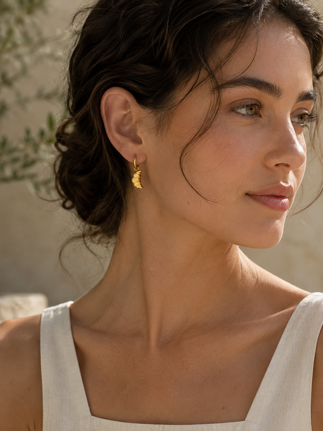 Carys | Croissant Hoop Earrings with Charm Detail
