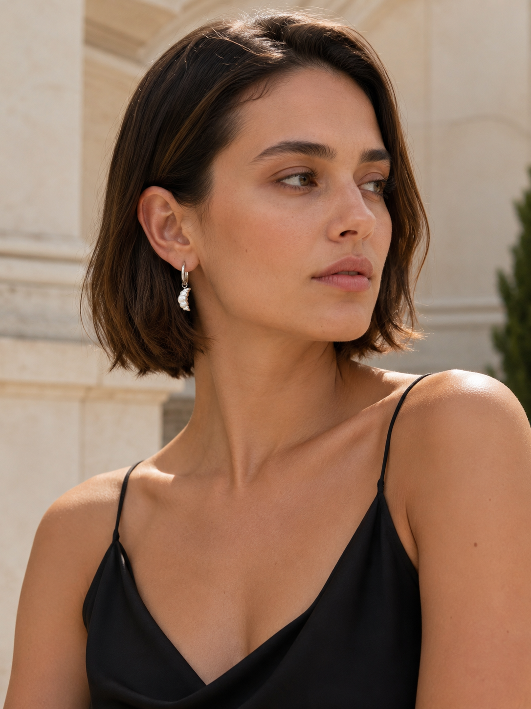 Carys | Croissant Hoop Earrings with Charm Detail