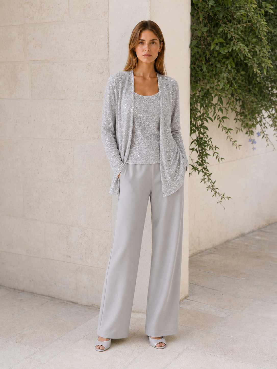 Caterina | Three Piece Trouser Suit with Lace Jacket