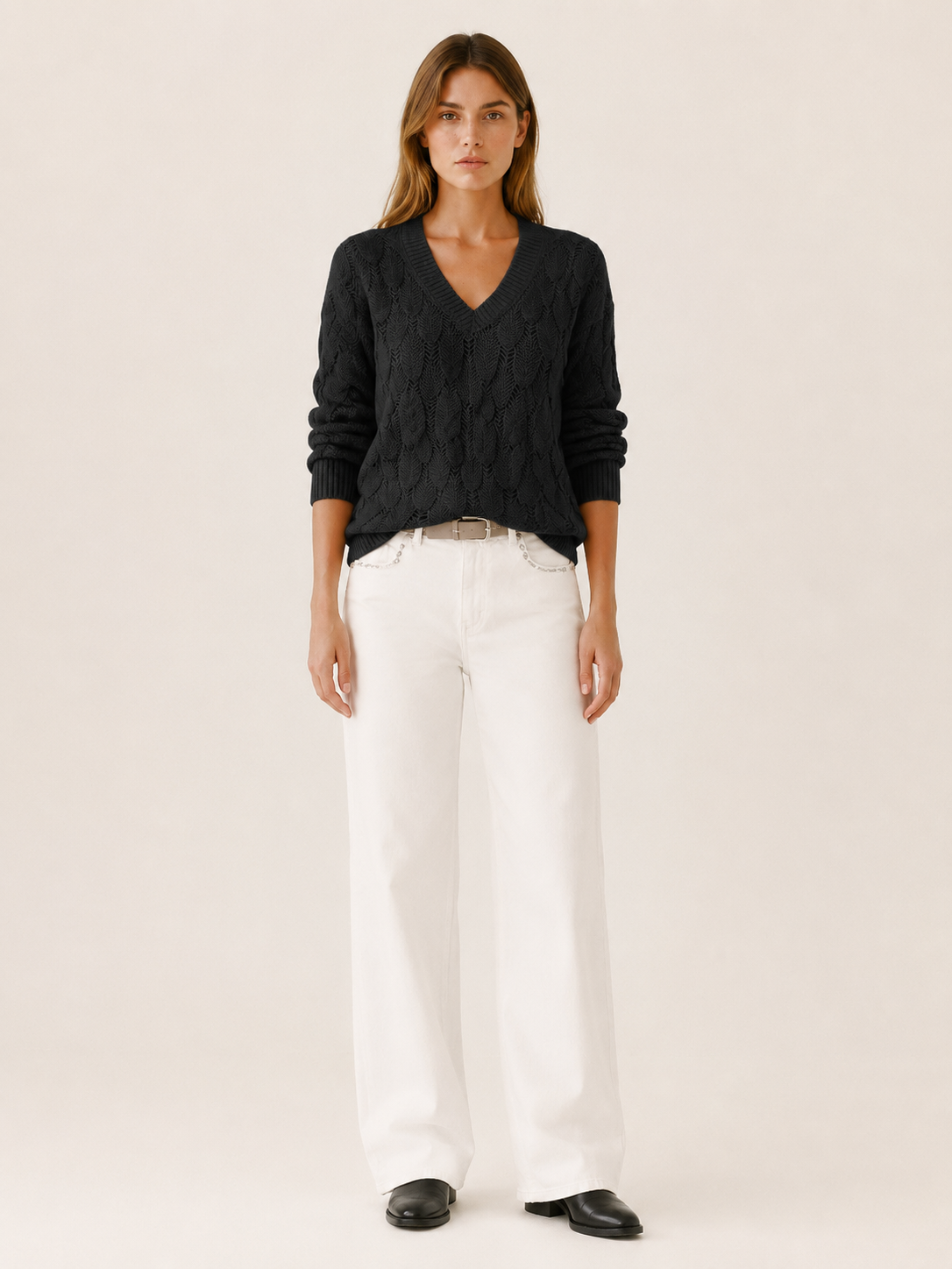 Catriona | V-Neck Sweater with Openwork Detail