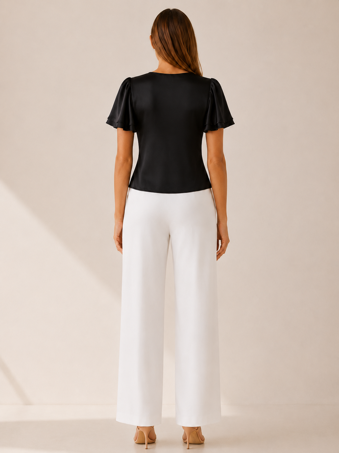 Cecilia | Blouse with Lace Trim and Flutter Sleeves