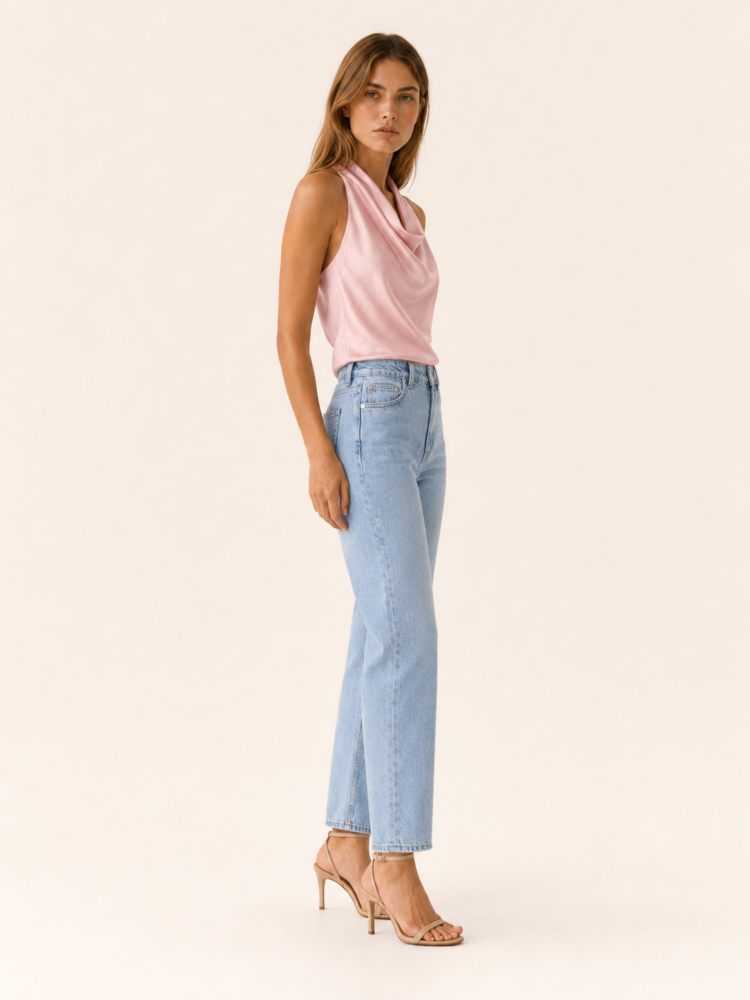 Cecily | Satin Halter Top with Draped Neckline