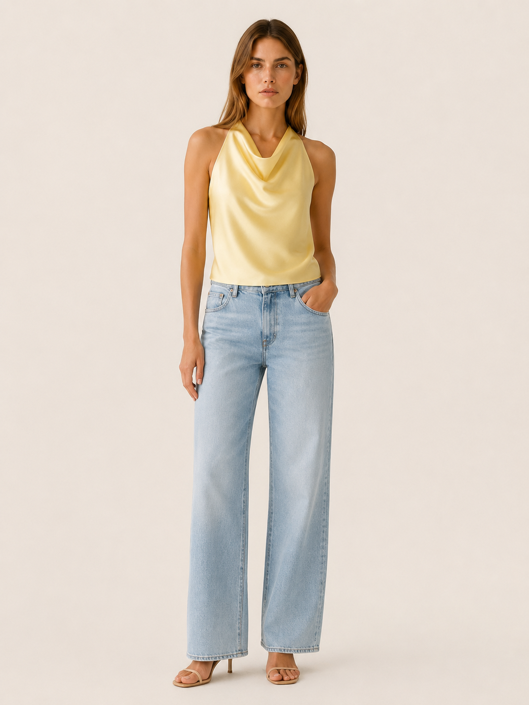 Cecily | Satin Halter Top with Draped Neckline