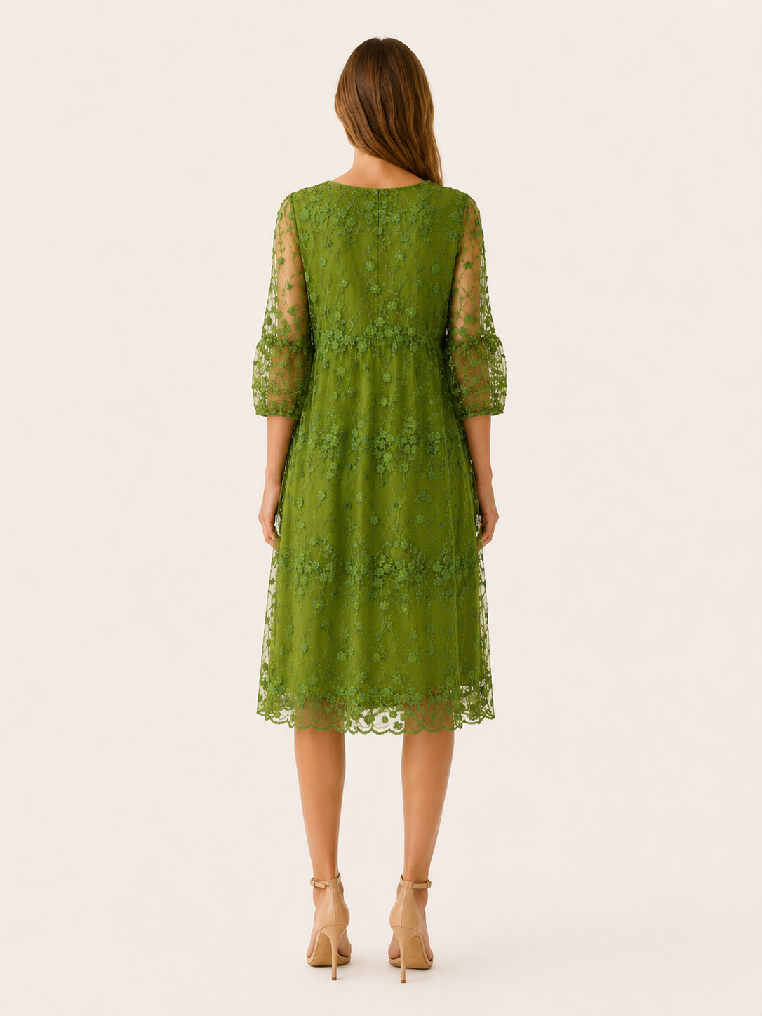 Celandra | Tulle Midi Dress with O Neck Floral Detail