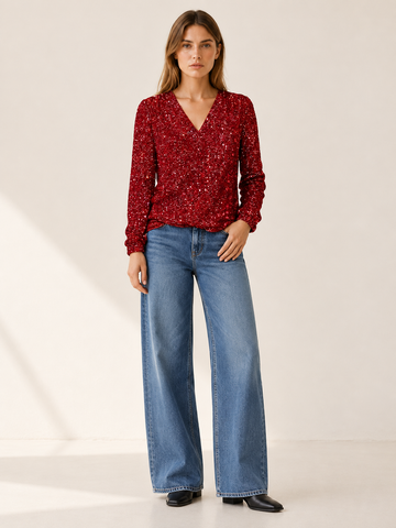Celestina | Women's V-Neck Sequin Top Fall Holiday Party