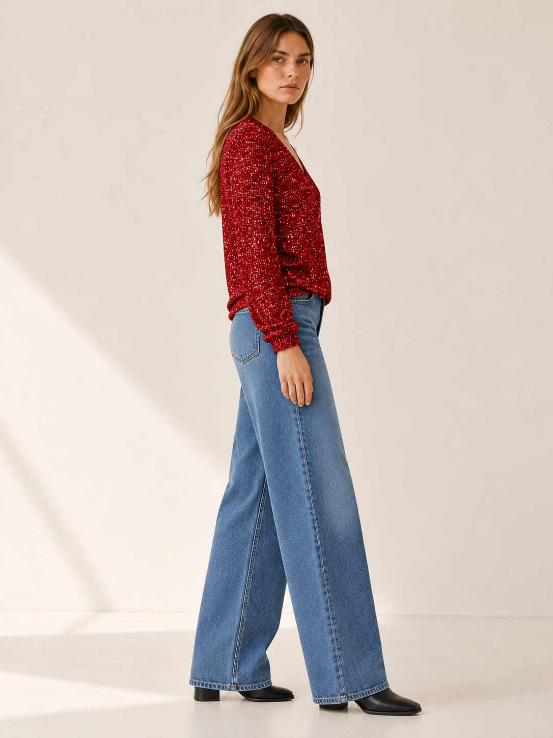 Celestina | Women's V-Neck Sequin Top Fall Holiday Party