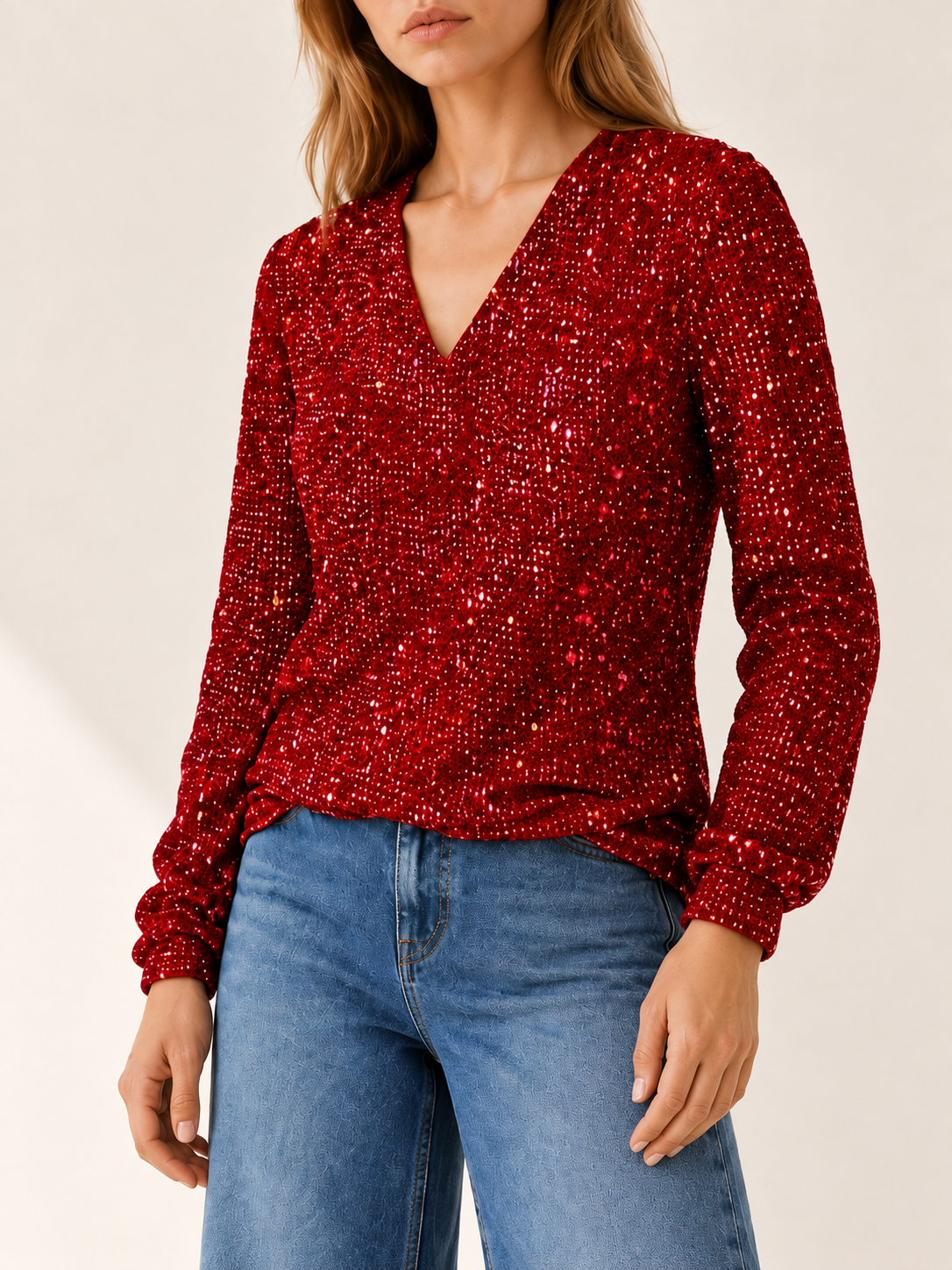 Celestina | Women's V-Neck Sequin Top Fall Holiday Party