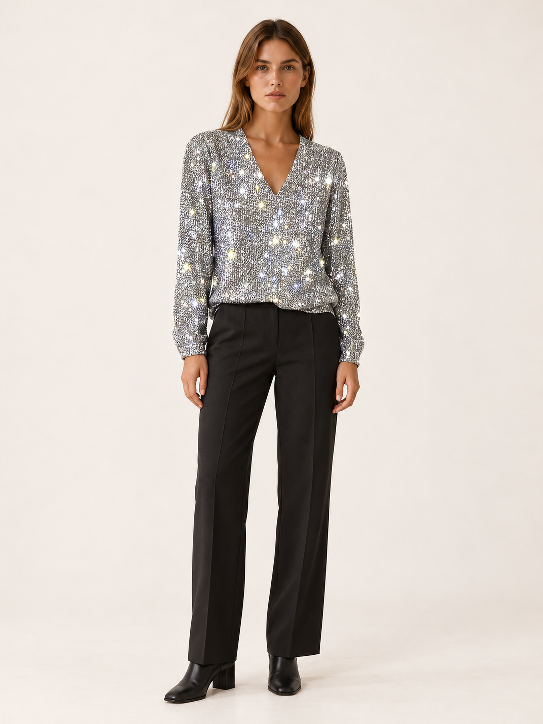 Celestina | Women's V-Neck Sequin Top Fall Holiday Party