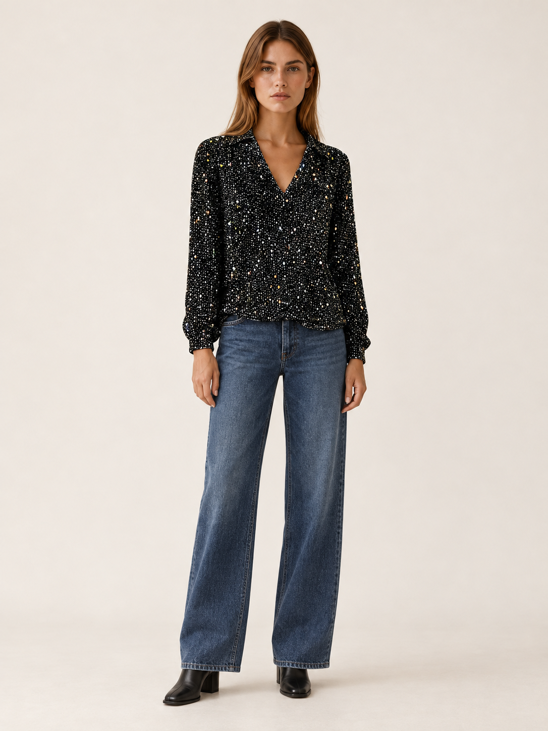 Celestina | Women's V-Neck Sequin Top Fall Holiday Party