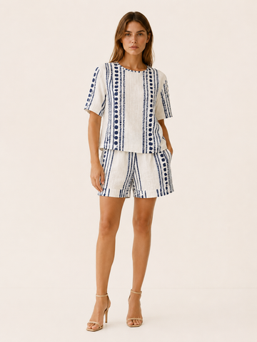 Celina | Printed Two Piece Set with Short Sleeve Shirt and Shorts