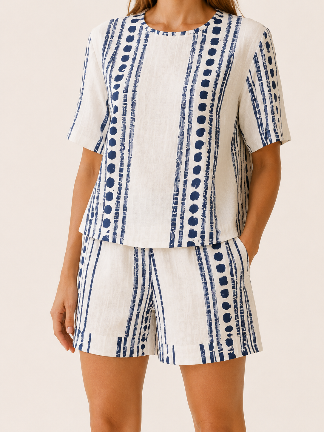 Celina | Printed Two Piece Set with Short Sleeve Shirt and Shorts