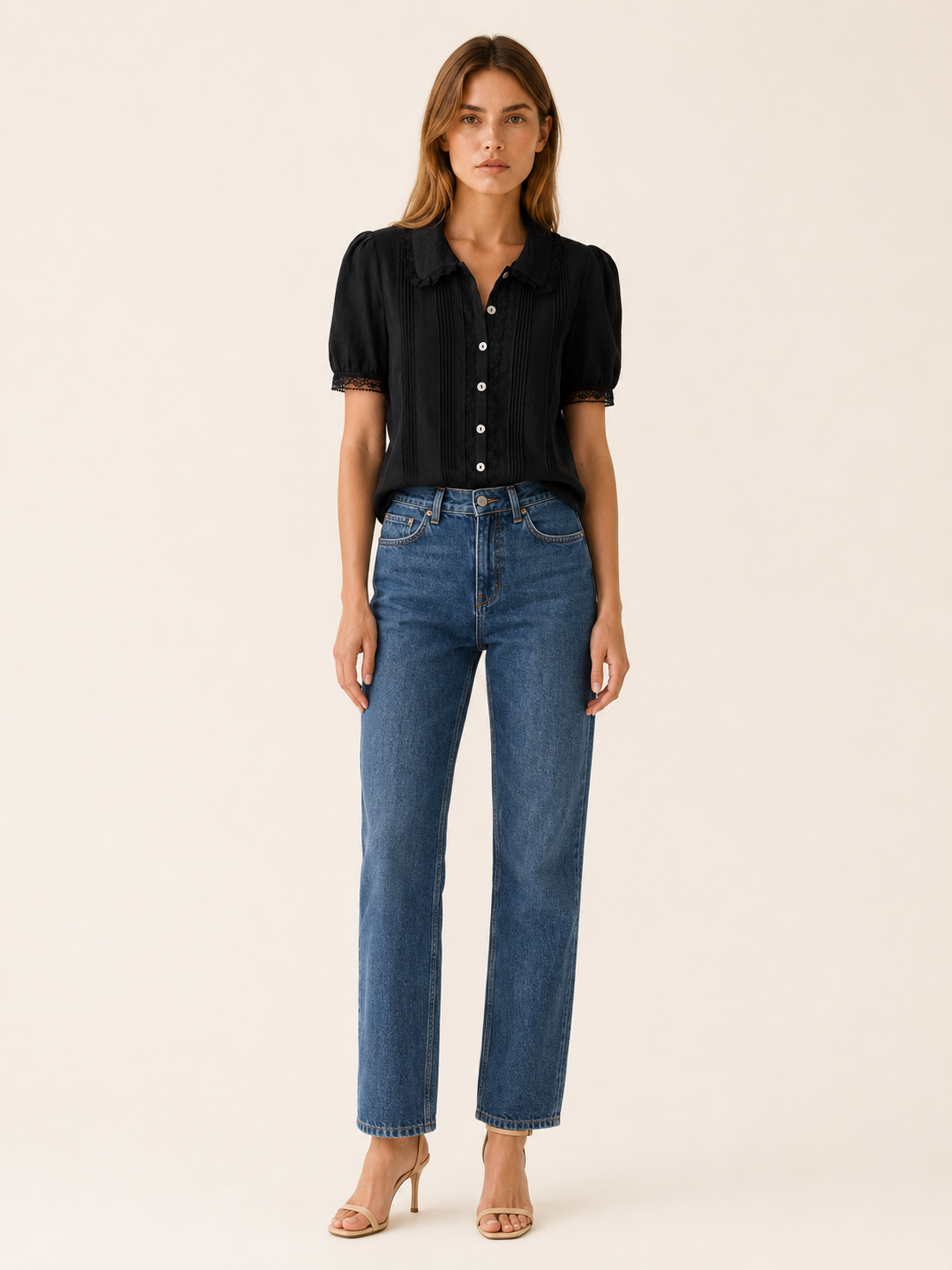 Celine | Lace Blouse with Chelsea Collar and Pleated Front