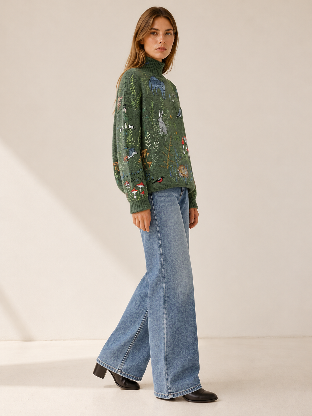 Centenia | Women's Embroidered Knit Turtleneck Sweater Winter