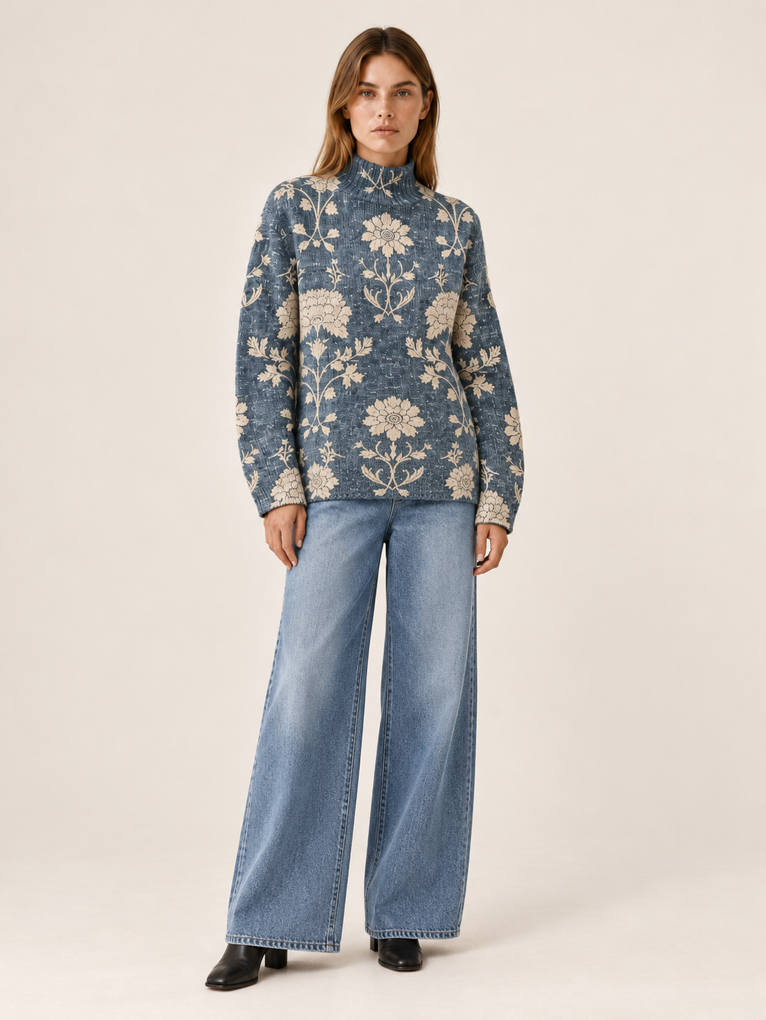 Centenia | Women's Embroidered Knit Turtleneck Sweater Winter