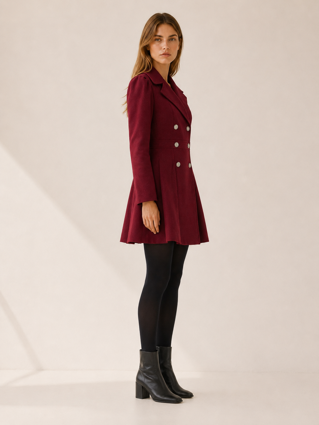 Cerentha | Women's Double Breasted Pleated Winter Coat