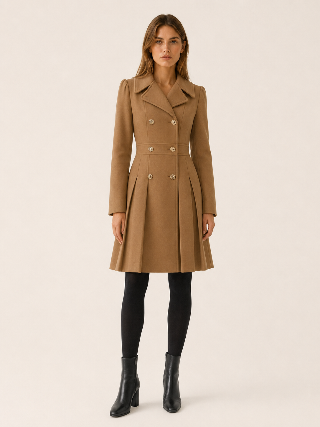Cerentha | Women's Double Breasted Pleated Winter Coat
