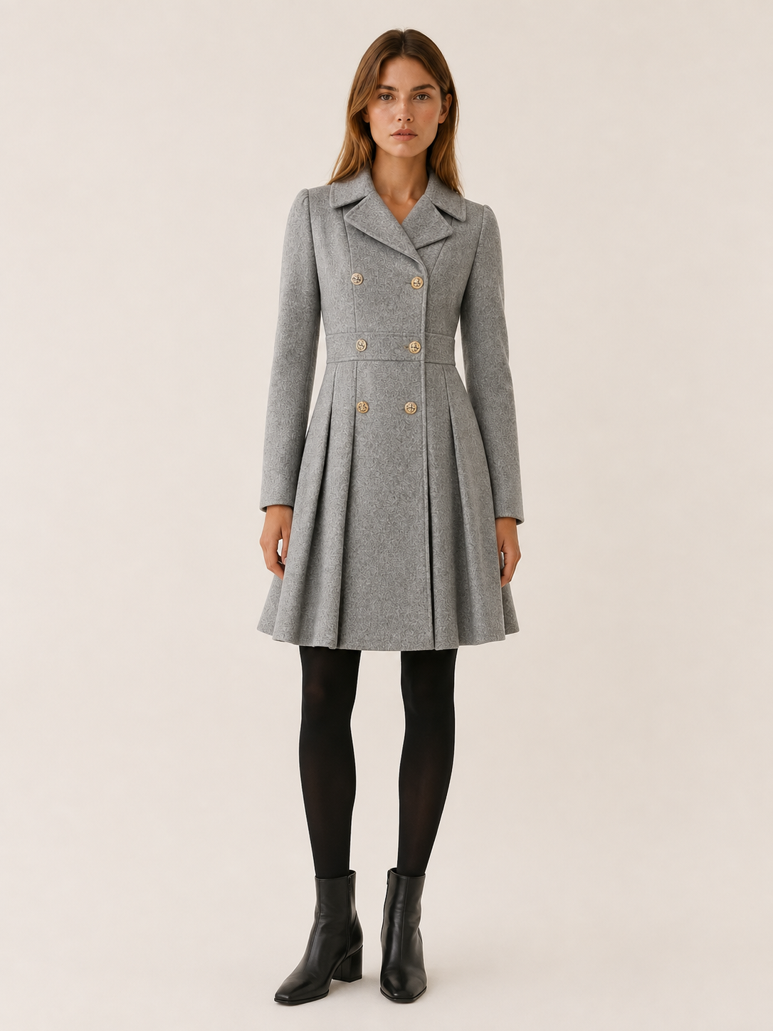 Cerentha | Women's Double Breasted Pleated Winter Coat