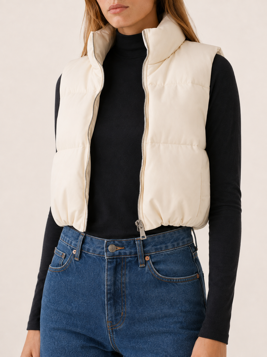 Charlotte | Women's Semi-Cropped Puffer Vest with High Stand Collar