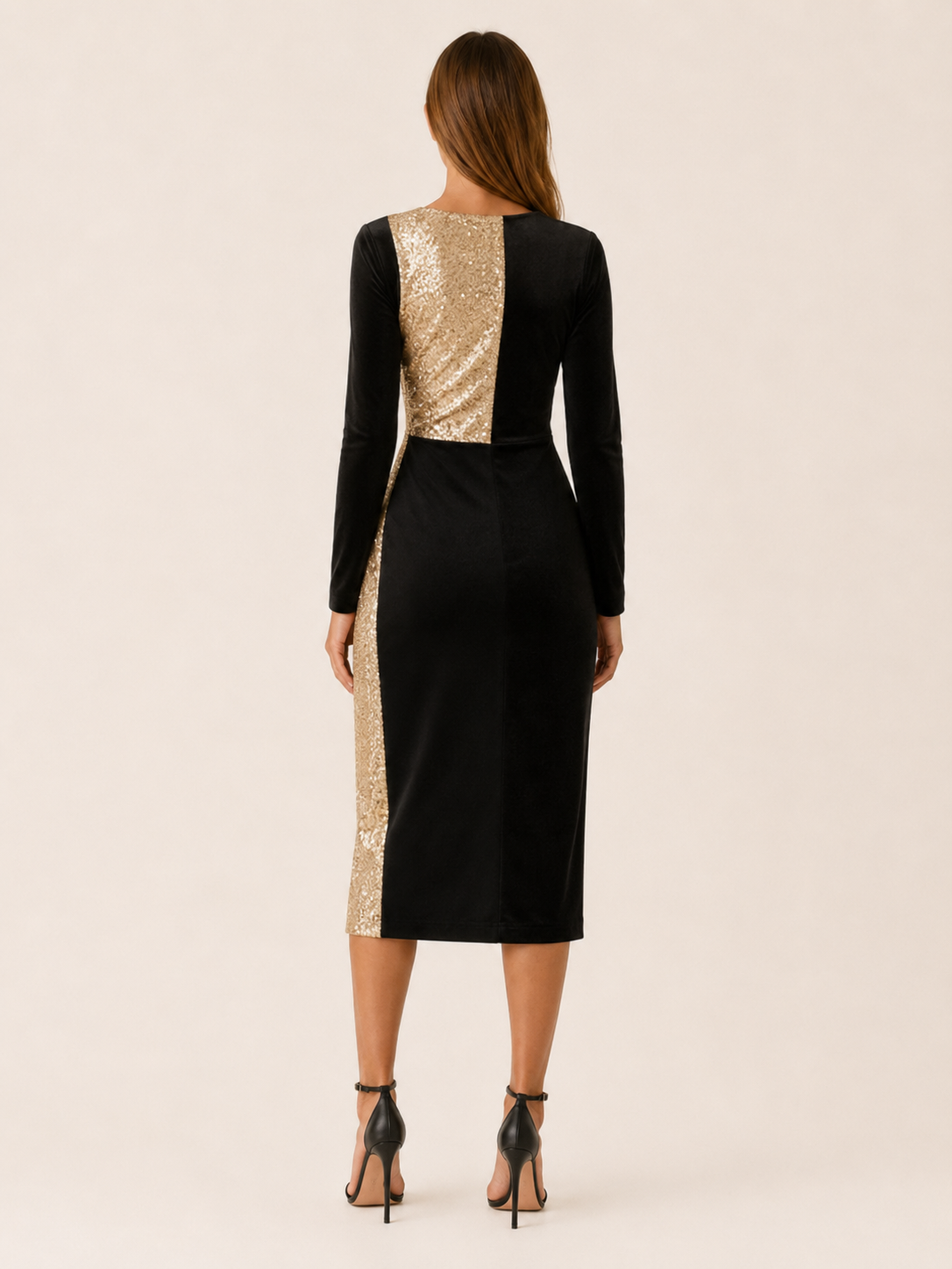Ciana | Sequin Midi Dress with V Neck and Side Slit