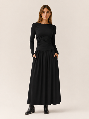 Clarimond | Women's Maxi Dress with Ruched Bodice and Pockets