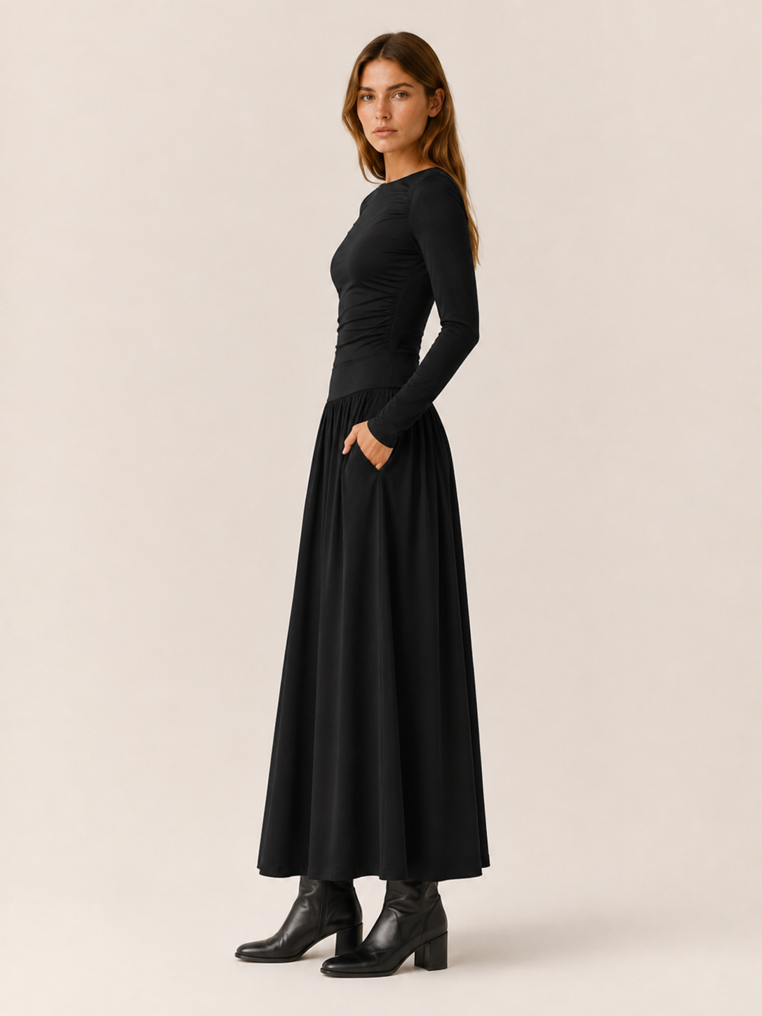 Clarimond | Women's Maxi Dress with Ruched Bodice and Pockets