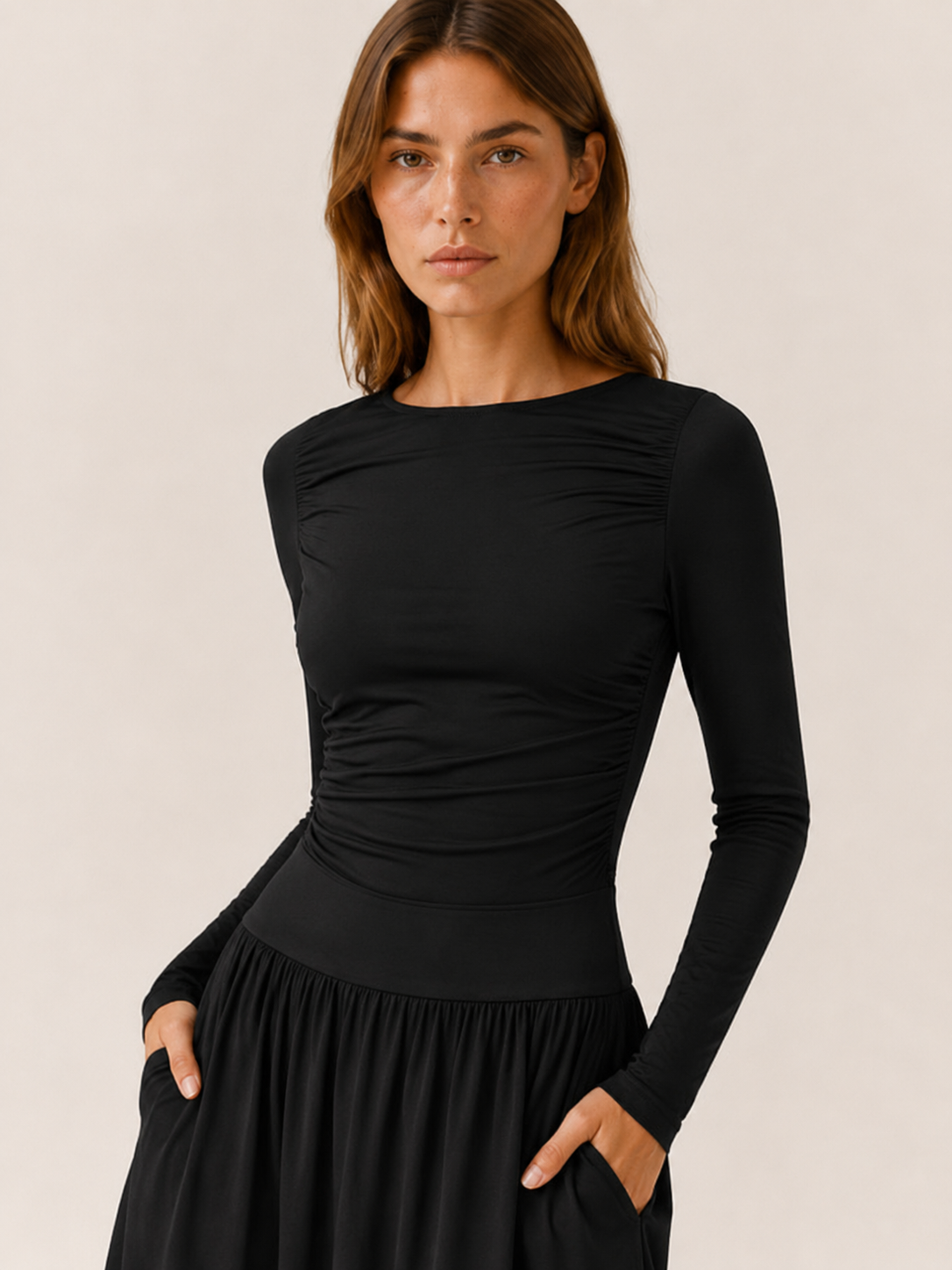 Clarimond | Women's Maxi Dress with Ruched Bodice and Pockets
