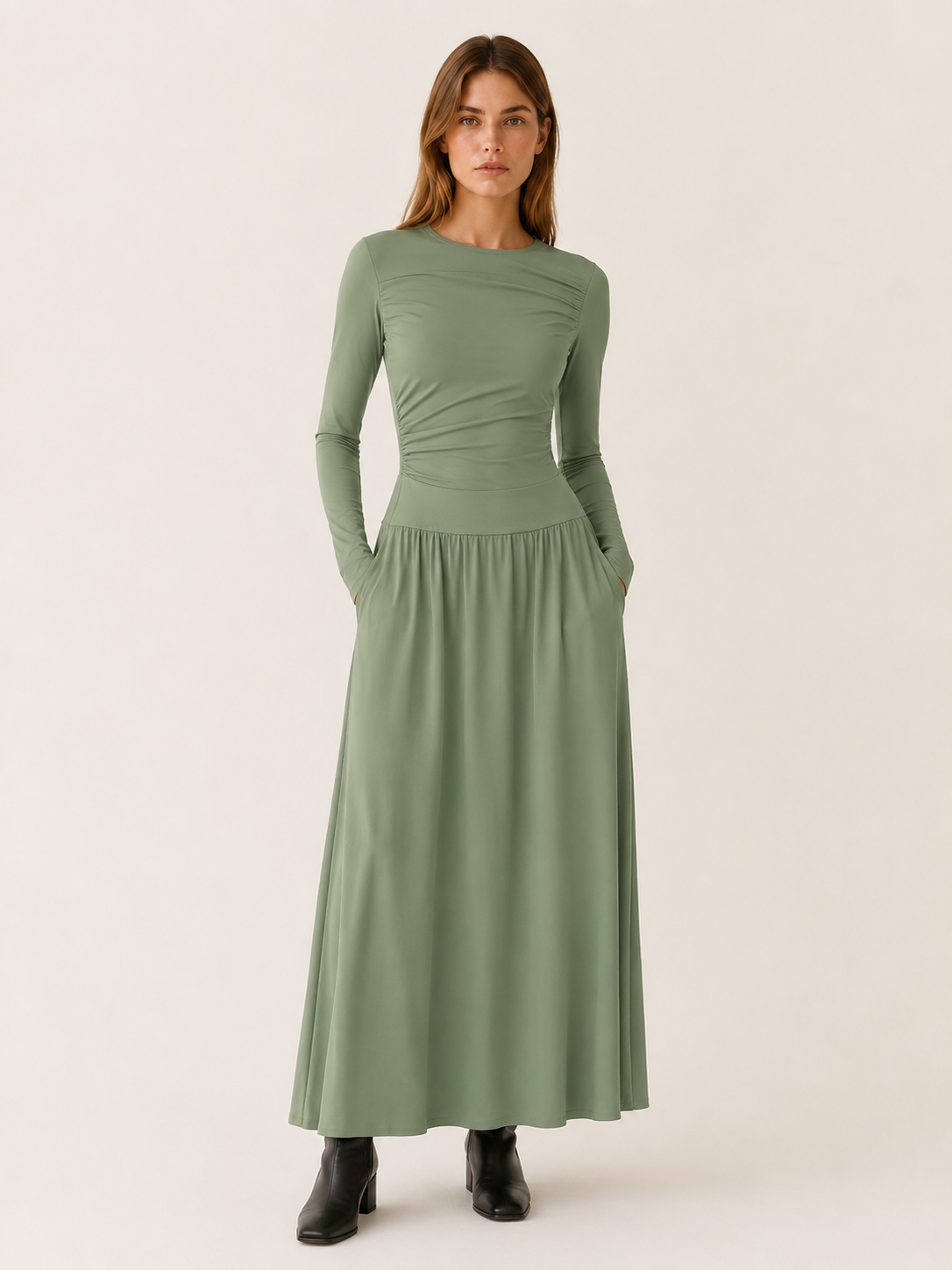 Clarimond | Women's Maxi Dress with Ruched Bodice and Pockets