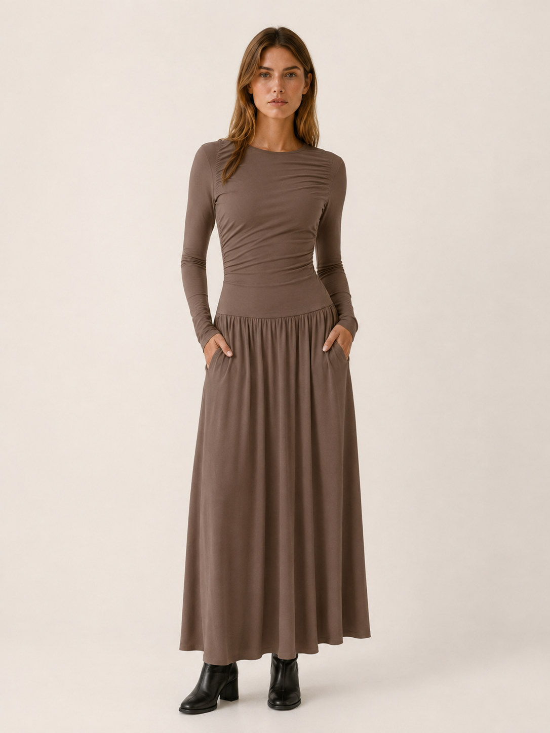 Clarimond | Women's Maxi Dress with Ruched Bodice and Pockets
