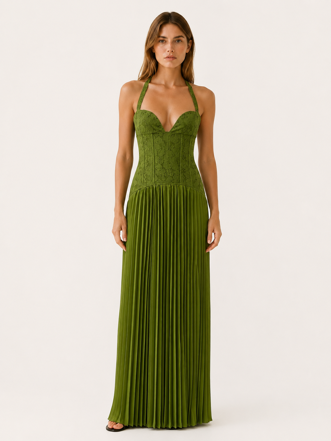 Clarisse | Lace Bodice Maxi Dress with Pleated Skirt