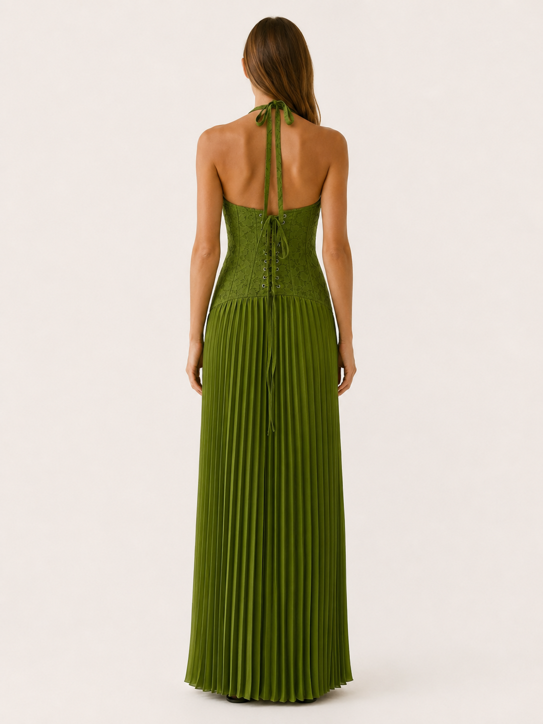 Clarisse | Lace Bodice Maxi Dress with Pleated Skirt