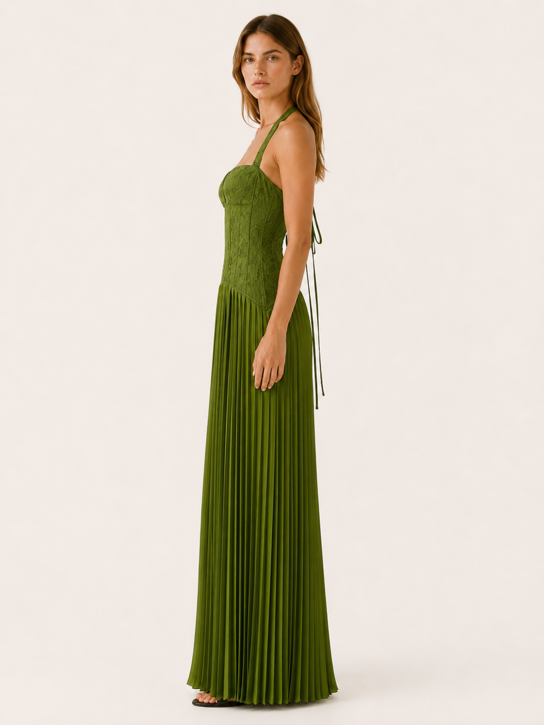Clarisse | Lace Bodice Maxi Dress with Pleated Skirt