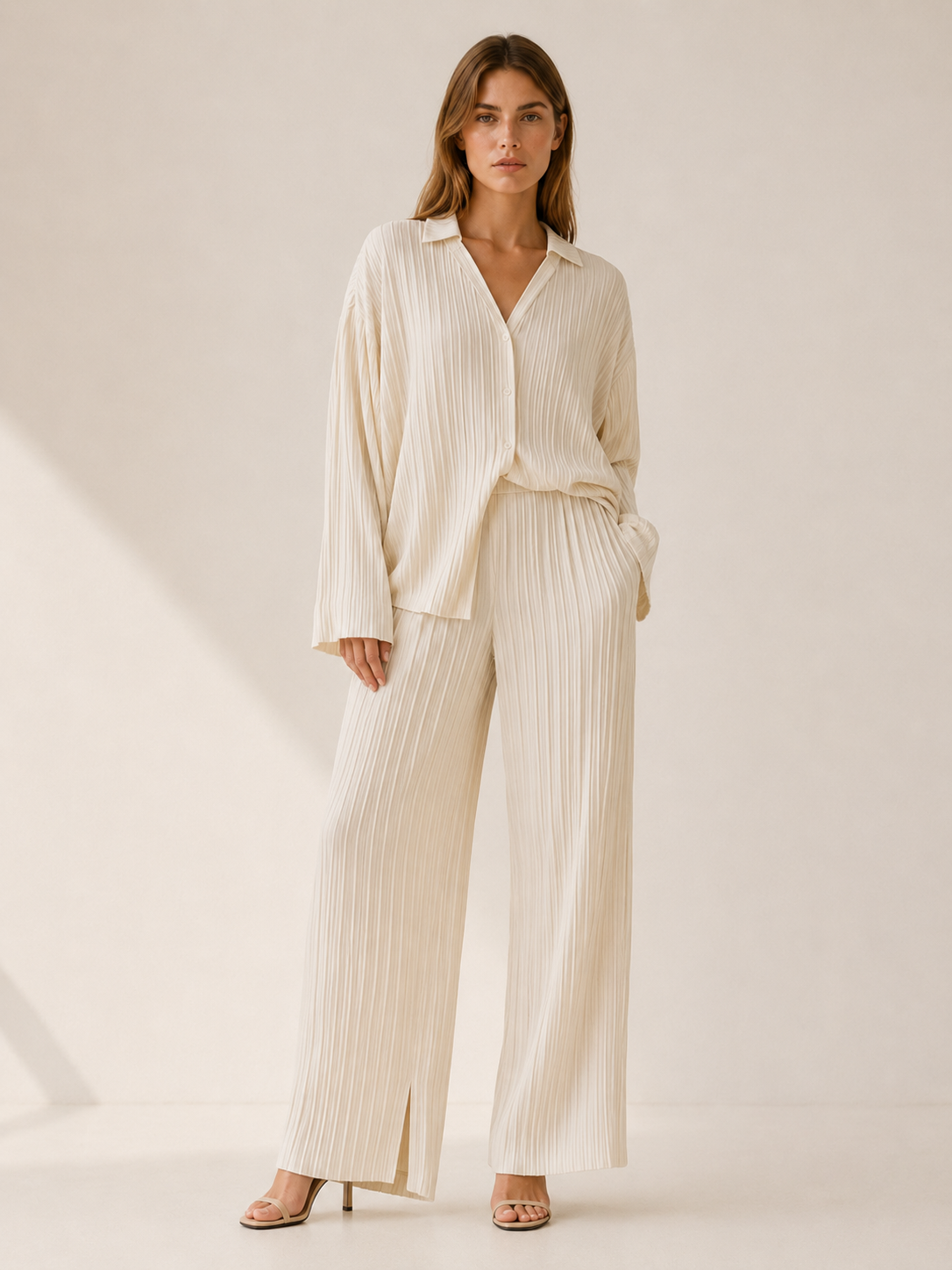 Cleo | Pleated Co-Ord Set with Wide-Leg Trousers