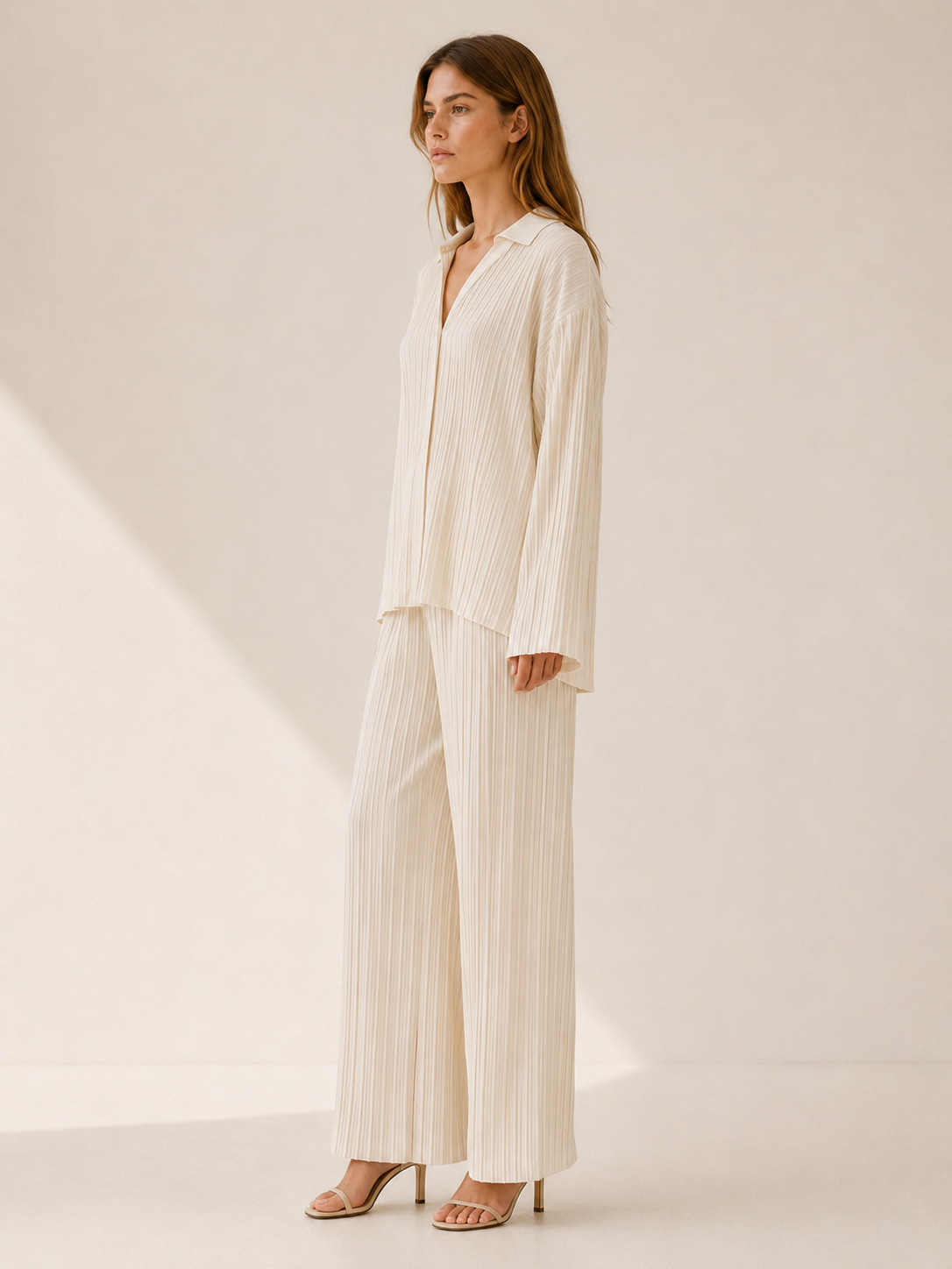 Cleo | Pleated Co-Ord Set with Wide-Leg Trousers