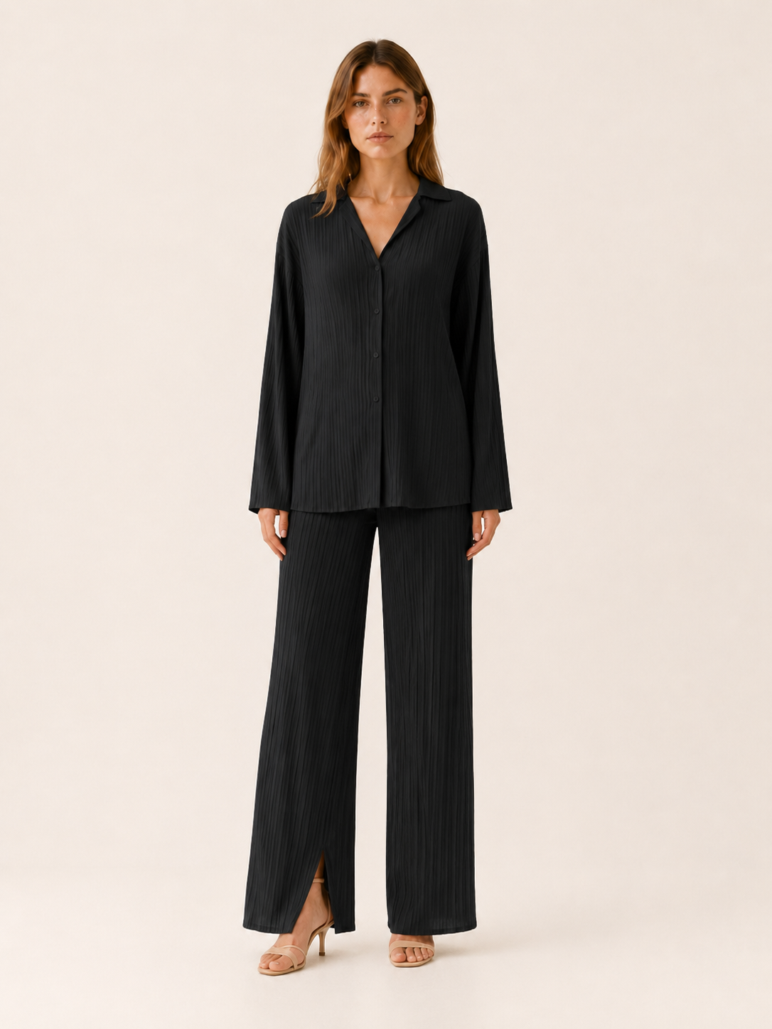 Cleo | Pleated Co-Ord Set with Wide-Leg Trousers