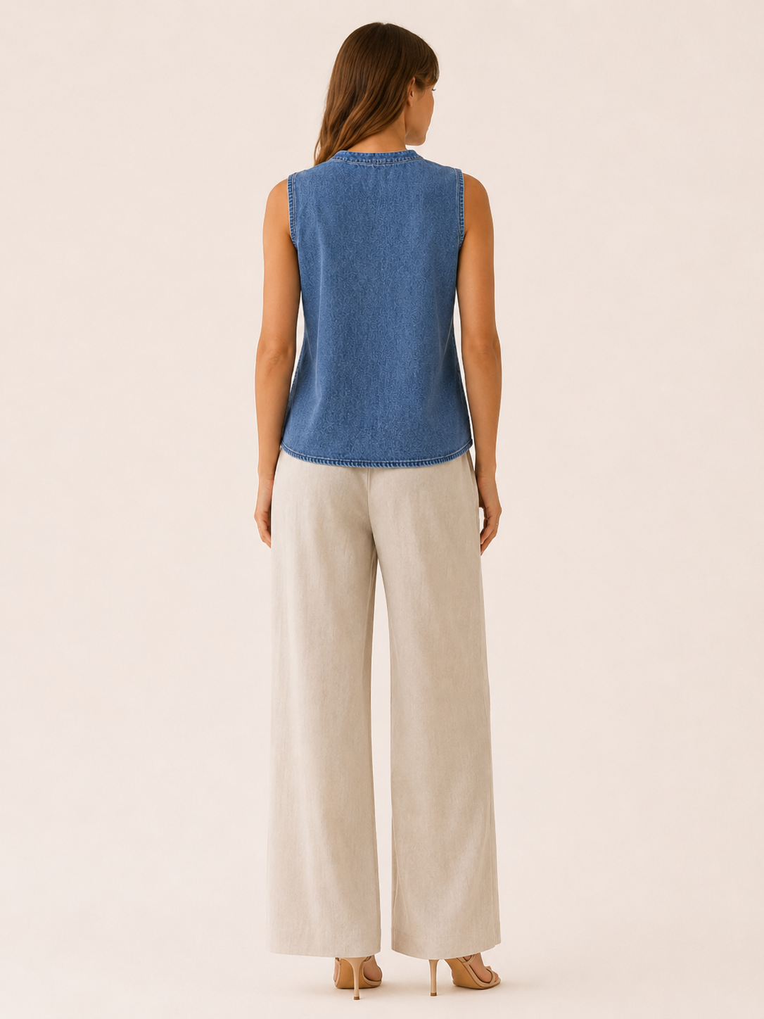 Clove | Sleeveless Tee with Button Neck Pocket Detail