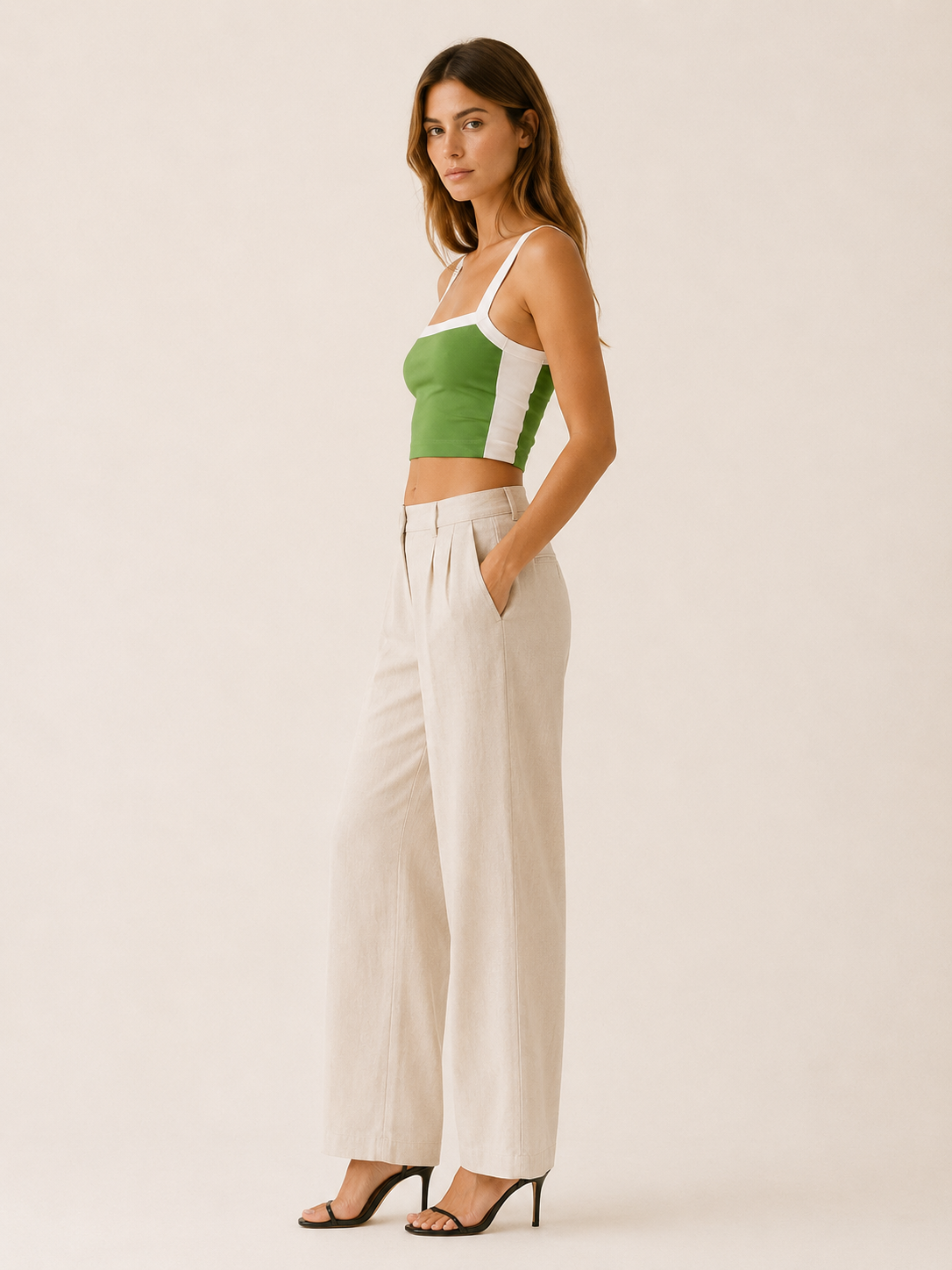 Clover | Vintage Crop Cami Top with Contrast Stripe Y2K Top