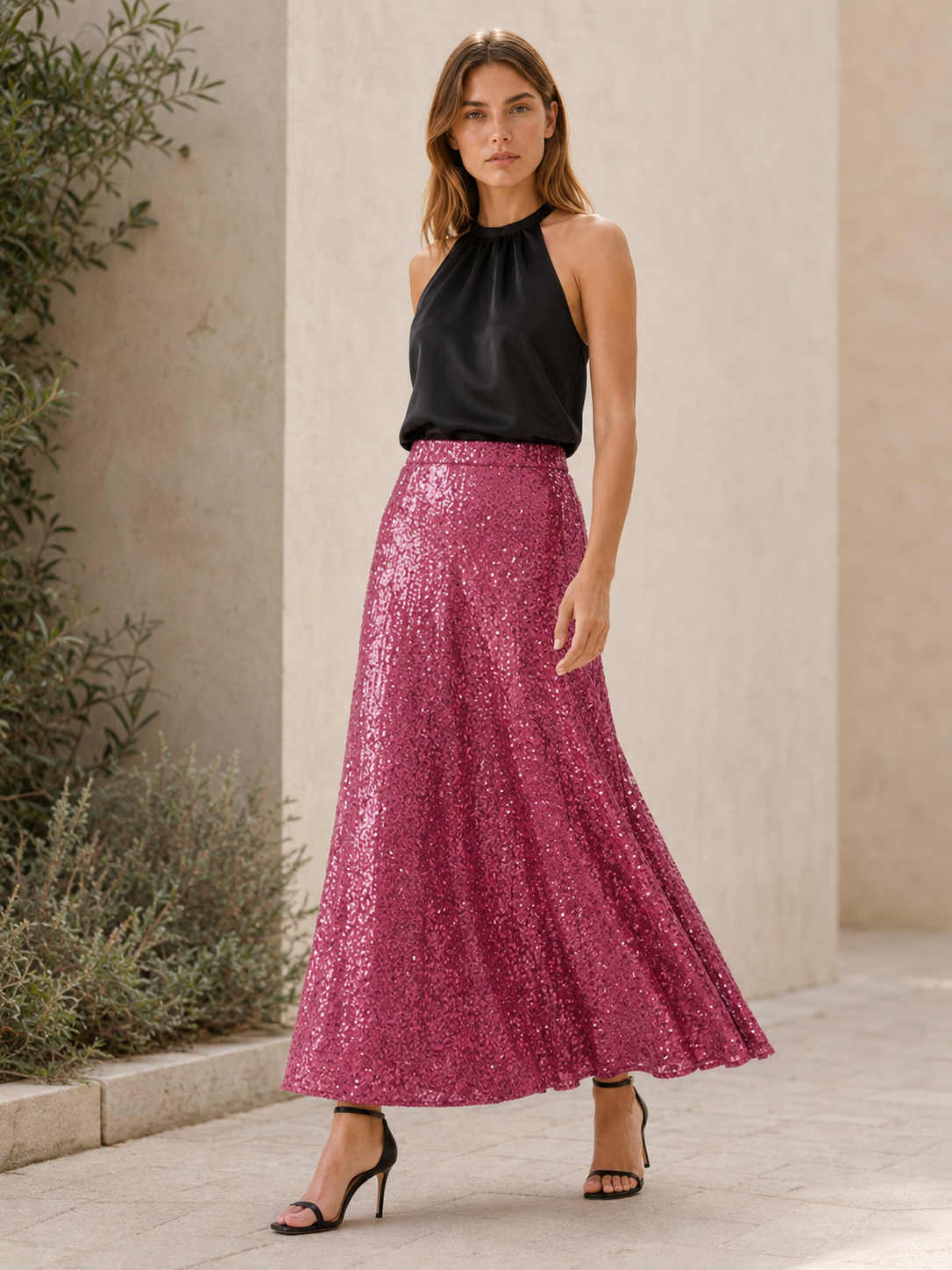 Cora | Sequin Maxi Skirt with Elastic Waist